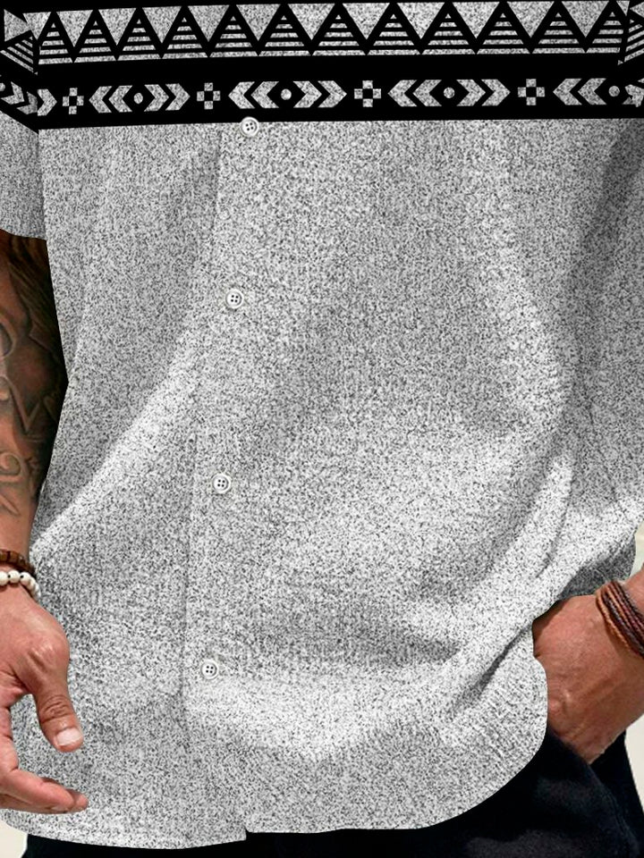 Camisa elástica de seersucker con bolsillo en el pecho y estampado étnico vintage para hombre de Alohadaddy, talla grande