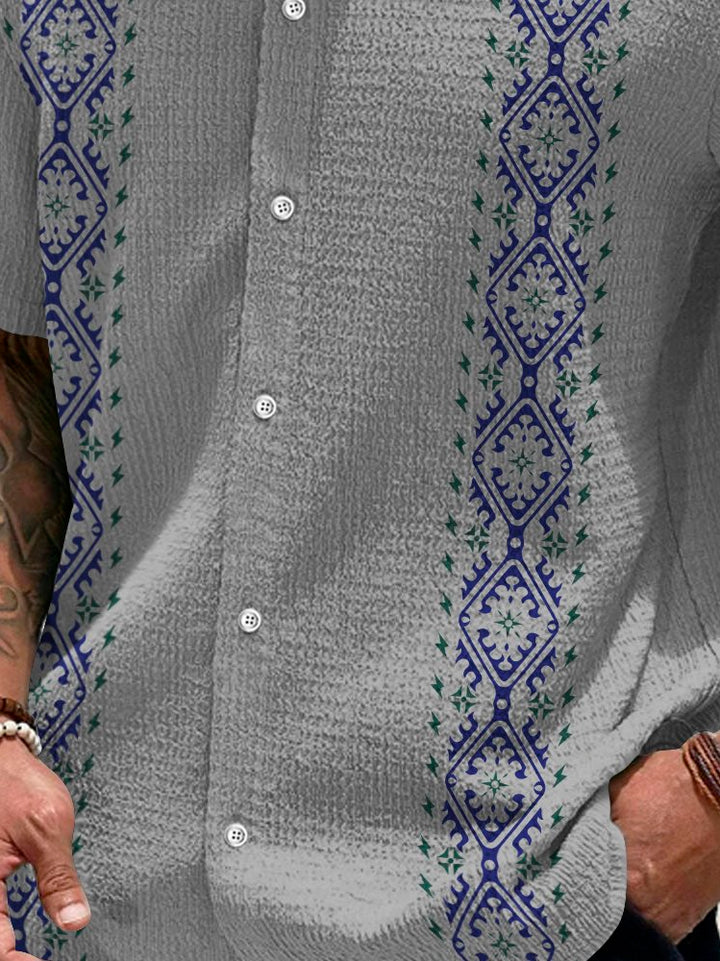 Chemise extensible en seersucker à imprimé ethnique vintage bowling Alohadaddy pour homme, grande taille