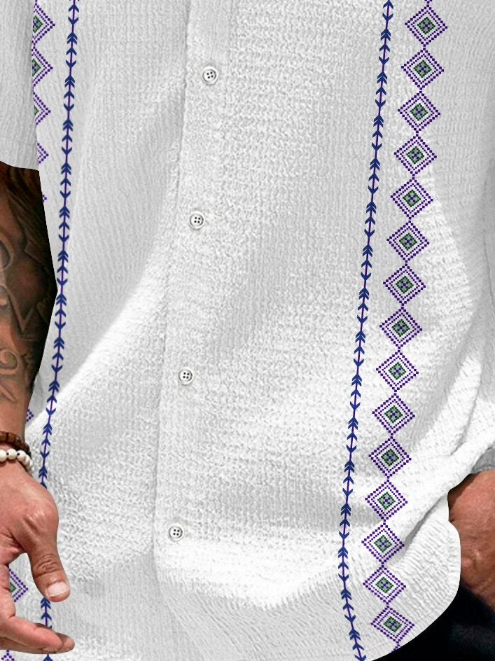 Chemise extensible en seersucker à imprimé géométrique vintage bowling Alohadaddy pour homme, grande taille