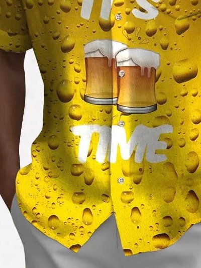 Camisa elástica con bolsillo en el pecho y estampado de cerveza Oktoberfest para hombre de Alohadaddy, talla grande