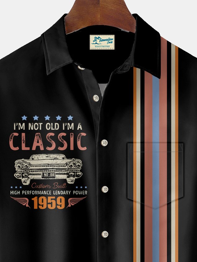 Chemise extensible à poche poitrine pour homme avec imprimé vintage de bowling et de muscle car d&