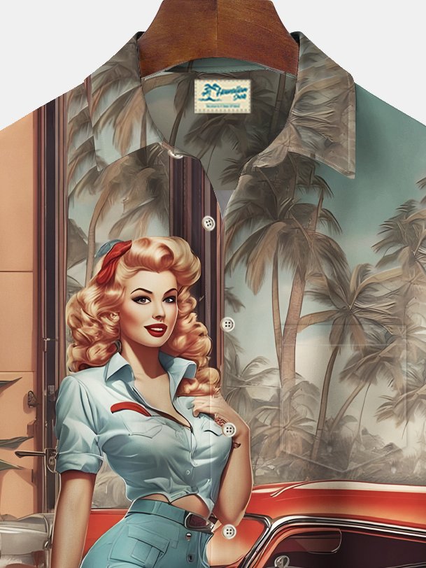 Alohadaddy Vintage Car Girl Poster Printed Men&
