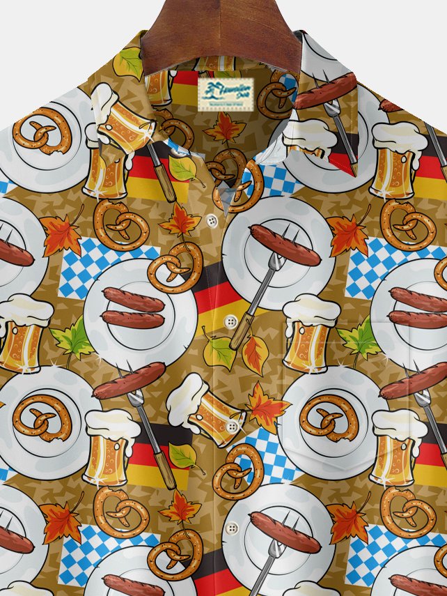 Camisa elástica con bolsillo en el pecho y estampado de jamón y cerveza Oktoberfest de Alohadaddy para hombre, talla grande