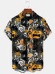 Alohadaddy Halloween Skull Pumpkin Cartoon Print Men's Chest Pocket Stretch Shirt Big Tall