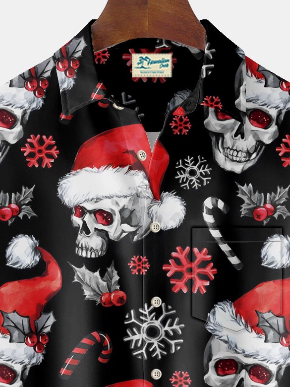 Chemise extensible à poche poitrine pour homme avec imprimé tête de mort de Noël Alohadaddy Big Tall