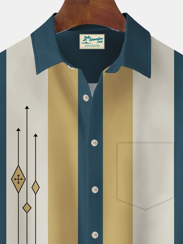 Chemise extensible à imprimé géométrique vintage bowling Alohadaddy avec poche poitrine, grande taille