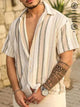 Alohadaddy Men's Retro Striped Print Stretch Shirt Big Tall