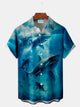 Camisa de manga corta con bolsillo abotonado para hombre con estampado digital 3D y degradado de tiburón hawaiano de Alohadaddy, talla grande y alta