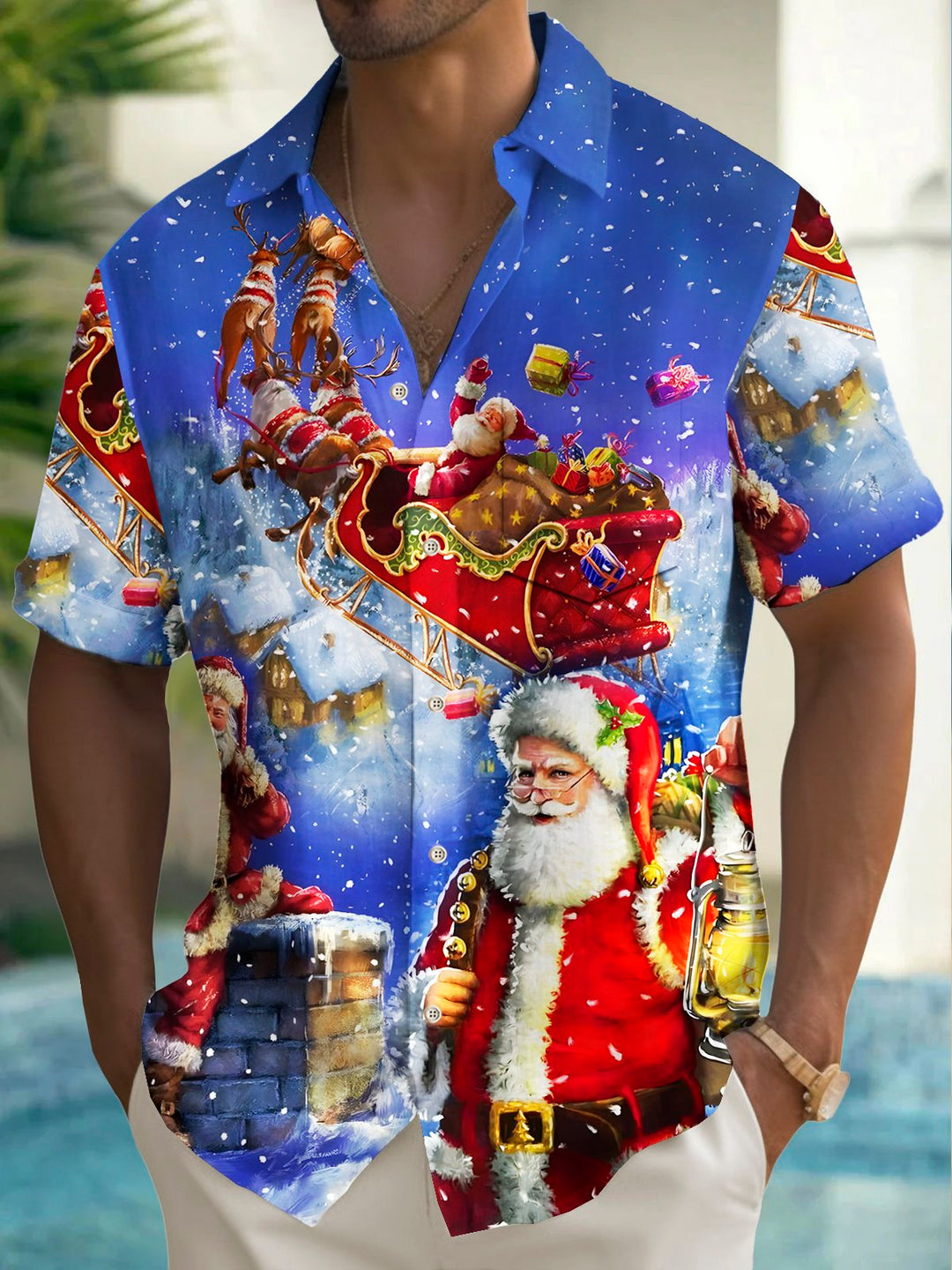 Chemise extensible à poche poitrine pour homme avec imprimé de Noël Alohadaddy Big Tall