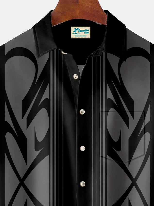 Alohadaddy Vintage Bowling Geometric Print Chest Pocket Stretch Shirt Big Tall