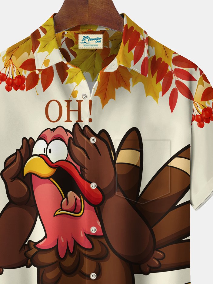 Chemise extensible à imprimé dessin animé de dinde de Thanksgiving Alohadaddy avec poche poitrine, grande taille
