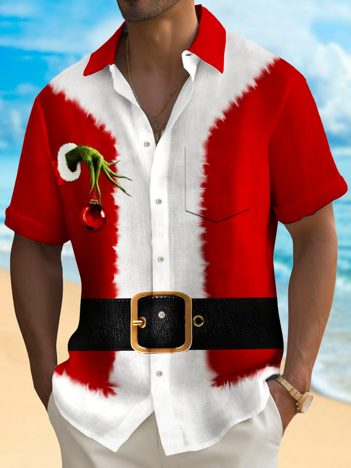Camisa elástica con bolsillo en el pecho y estampado de dibujos animados divertidos navideños de Alohadaddy para hombre, talla grande