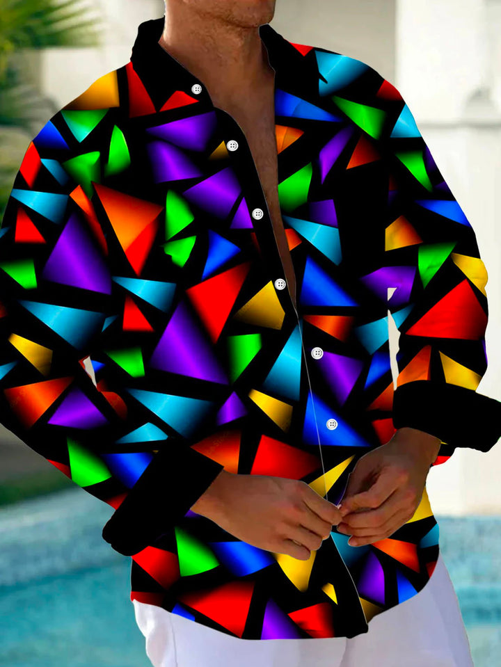 Alohadaddy Retro Geometric Color Block Print Men&