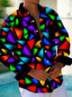 Alohadaddy Retro Geometric Color Block Print Men's Button Pocket Long Sleeve Shirt