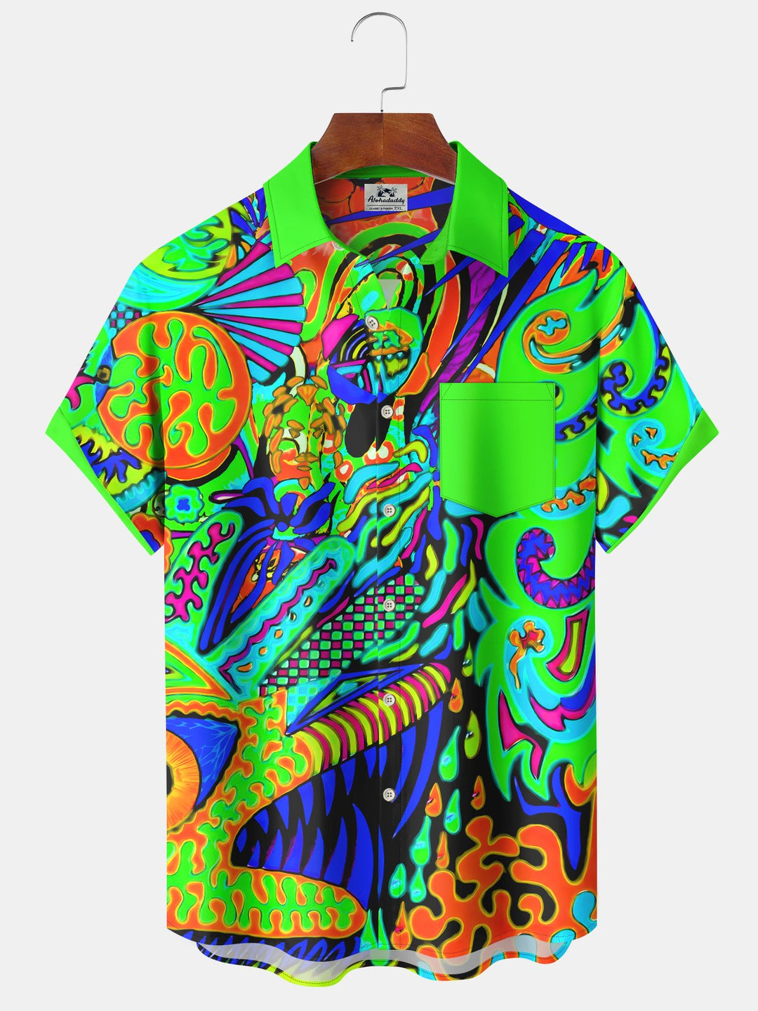 Alohadaddy Vintage Abstract Art Texture Print Chest Pocket Shirt Plus Size Men&