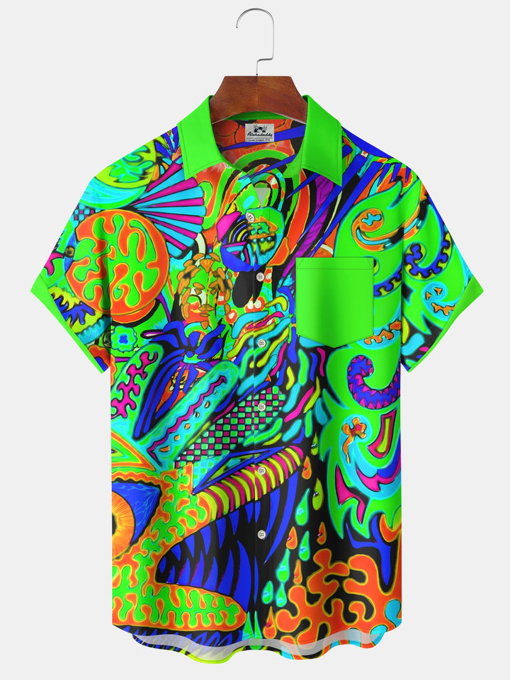 Alohadaddy Vintage Abstract Art Texture Print Chest Pocket Shirt Plus Size Men&