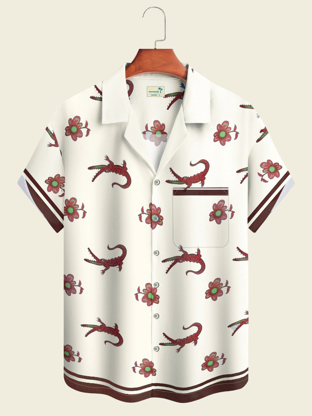 Alohadaddy Hawaiian Crocodile Flowers Art Print Button Cardigan Pockets Elastic Oversized Long Short Sleeve Shirt