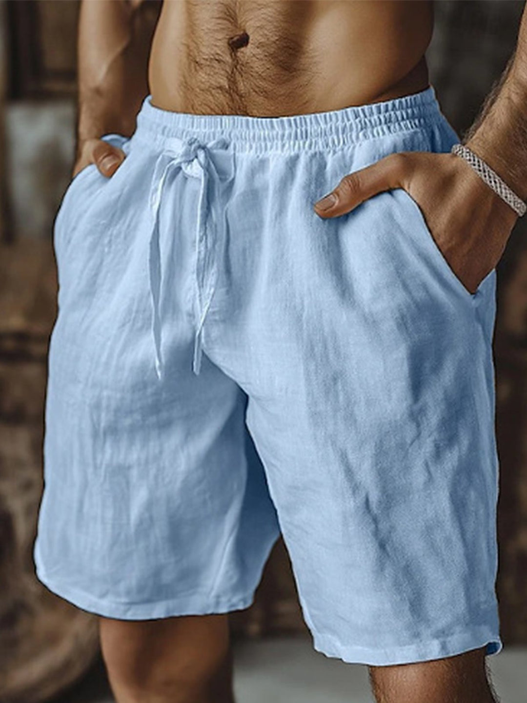 Alohadaddy® Solid Basic Cotton Linen Drawstring Beach Shorts