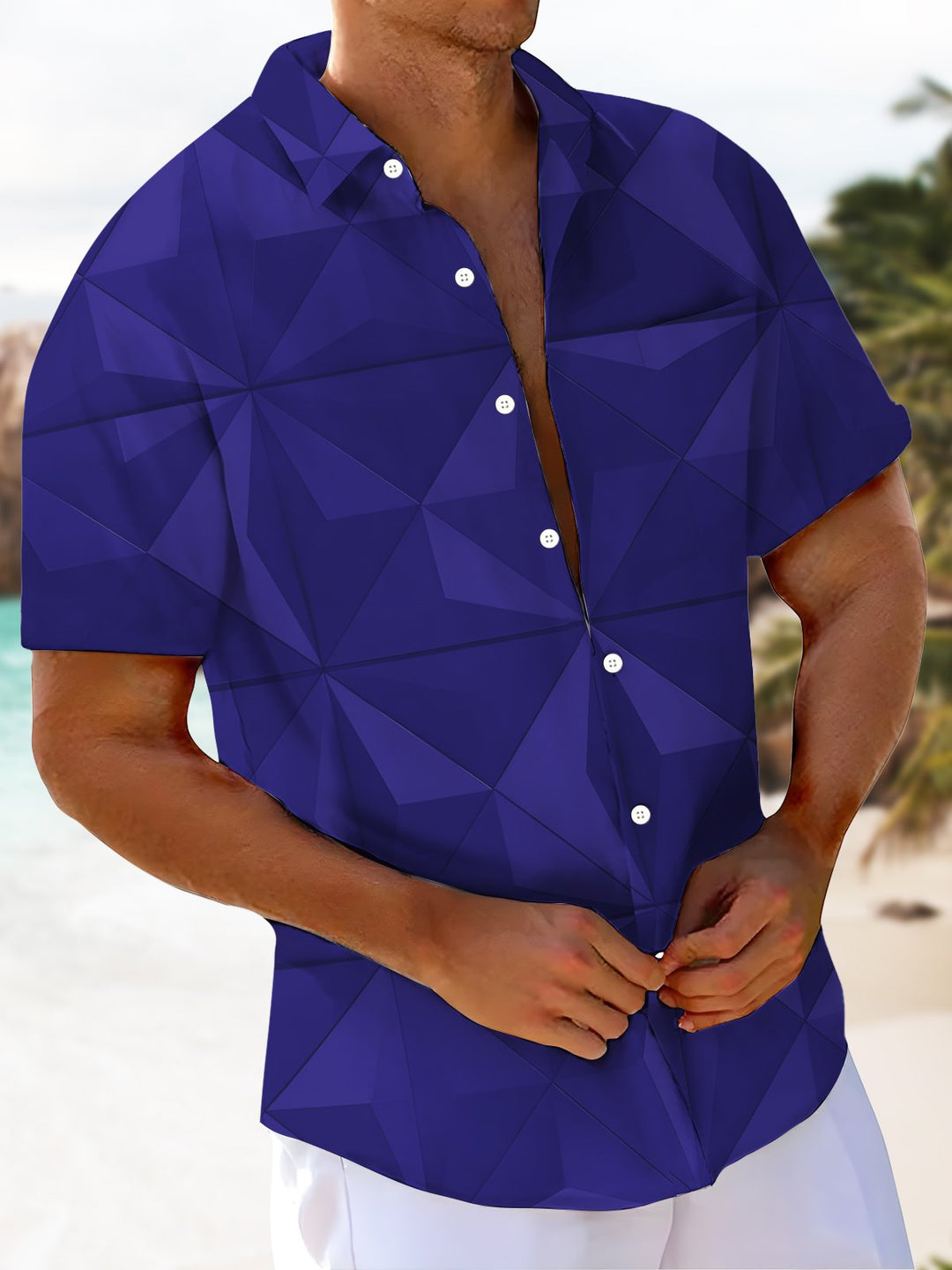 Alohadaddy® Vintage Geometric Art Print Chest Pocket Stretch Hawaiian Short Sleeve Shirt Big &amp; Tall