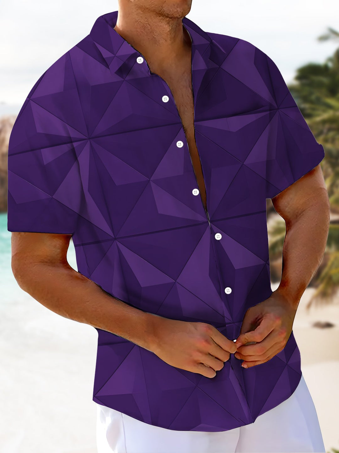 Alohadaddy® Vintage Geometric Art Print Chest Pocket Stretch Hawaiian Short Sleeve Shirt Big &amp; Tall