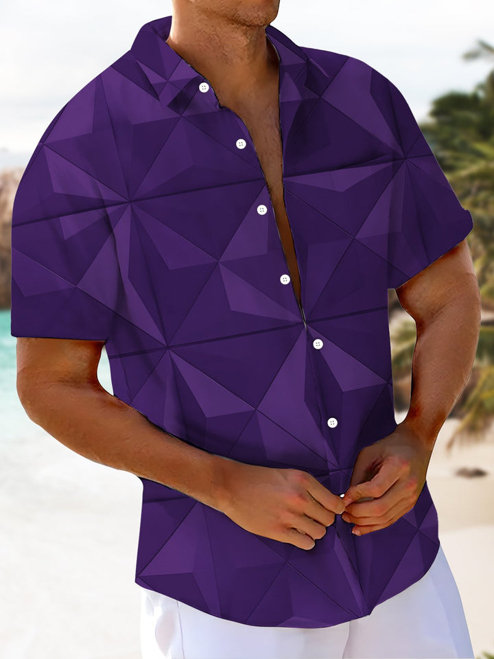Alohadaddy® Vintage Geometric Art Print Chest Pocket Stretch Hawaiian Short Sleeve Shirt Big &amp; Tall