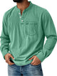 Alohadaddy® Basic Men's Casual Fashion Elastic Button Open Collar Long Sleeve Pocket T-Shirt Big Tall