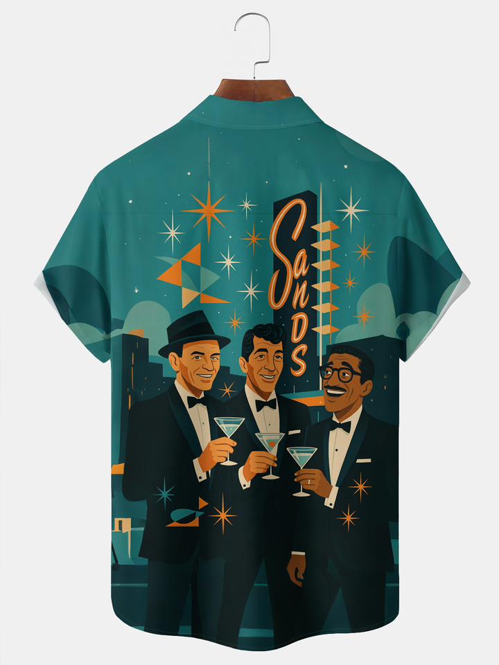 Alohadaddy® Vintage Music Rat Pack Graphic Print Men&