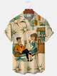 Alohadaddy® Retro Geometric Medieval Print Men's Button-Down Short-Sleeve Shirt Big & Tall