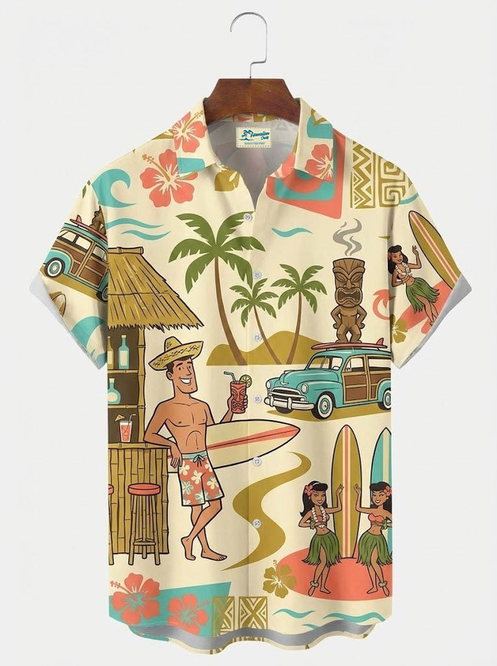 Alohadaddy® Hawaiian Medieval Geometric Cartoon Print Men&