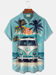 Alohadaddy® Hawaii Car and Coconut Tree Print Men's Button-Down Short-Sleeve Shirt Big & Tall