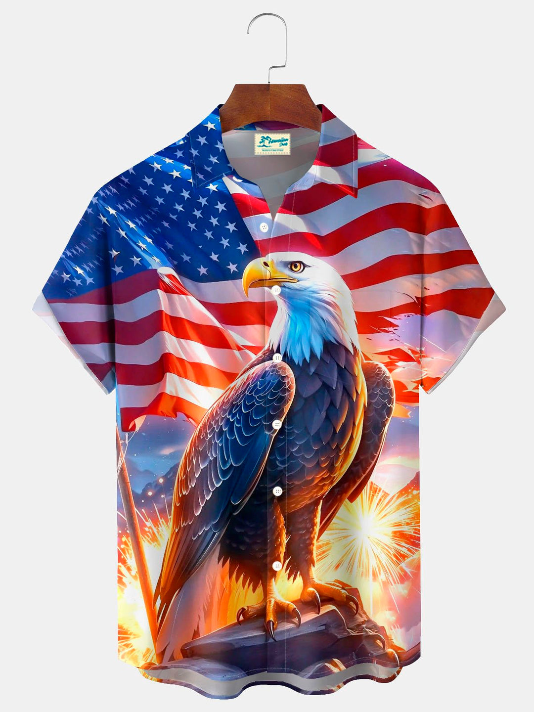 Alohadaddy®  Retro Flag Bald Eagle Print Men&