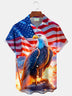 Alohadaddy®  Retro Flag Bald Eagle Print Men's Button-Down Pocket Short-Sleeve Shirt Big & Tall