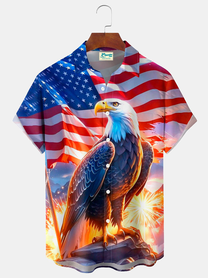 Alohadaddy®  Retro Flag Bald Eagle Print Men&