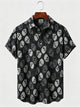 Alohadaddy® Men's Short-Sleeve Button-Down Shirt with Pocket Skull Print