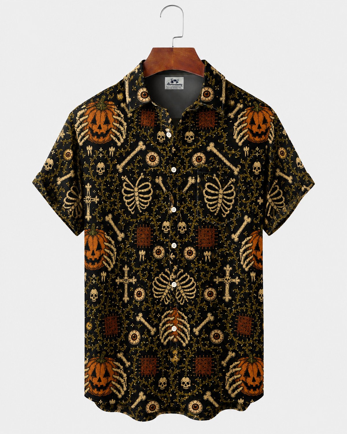 Alohadaddy® Men's Short-Sleeve Button-Down Shirt with Pocket Halloween Print