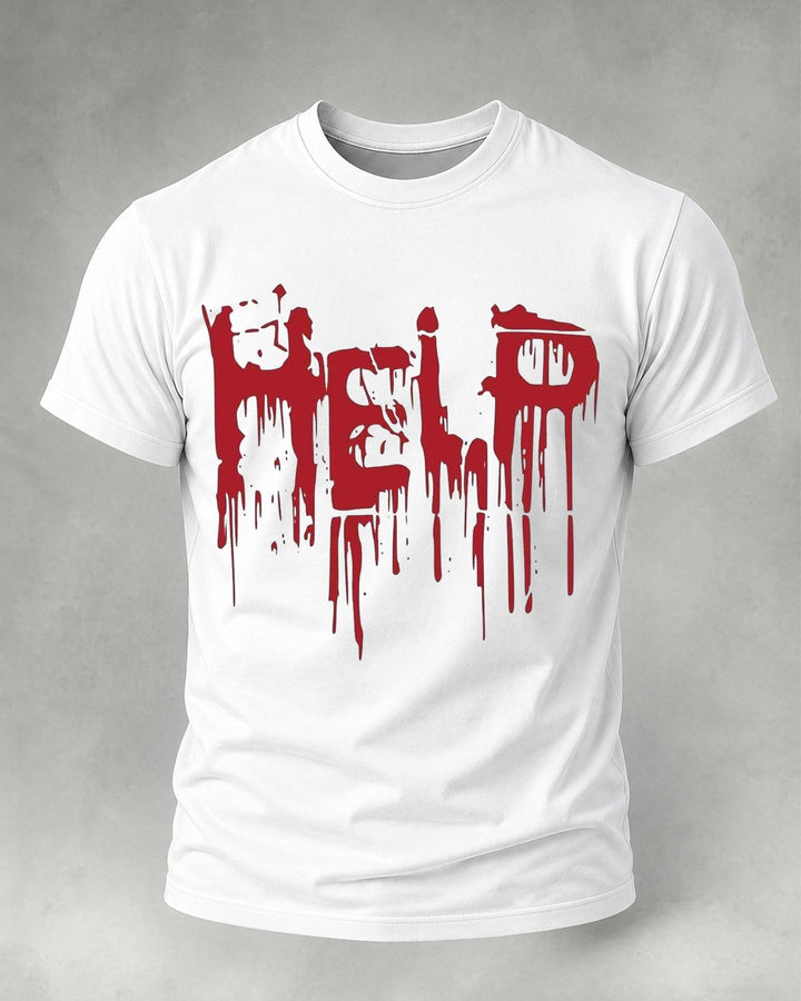 Casual Halloween Help Bloodstain Print T-shirt Front Print