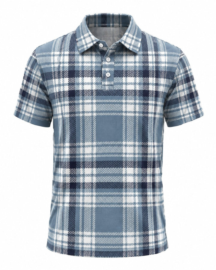 Men’s Basic Casual Checkered pattern Retro Print Button Down Polo Short-Sleeve Big &amp; Tall