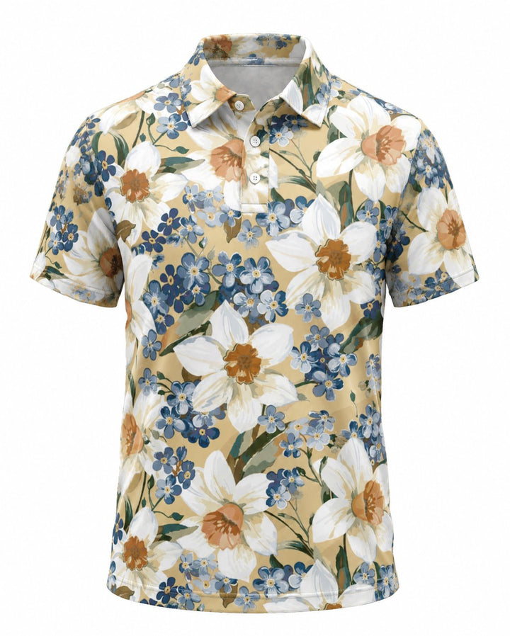 Men’s Basic Casual Flowering and plants Retro Print Button Down Polo Short-Sleeve Big &amp; Tall