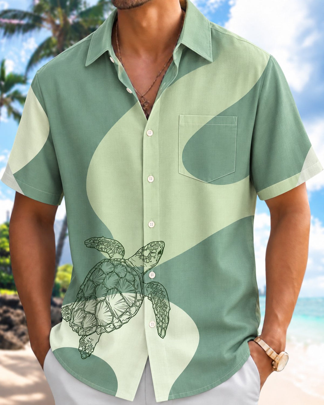 Alohadaddy® Casual Turtle Stripe Print Men&