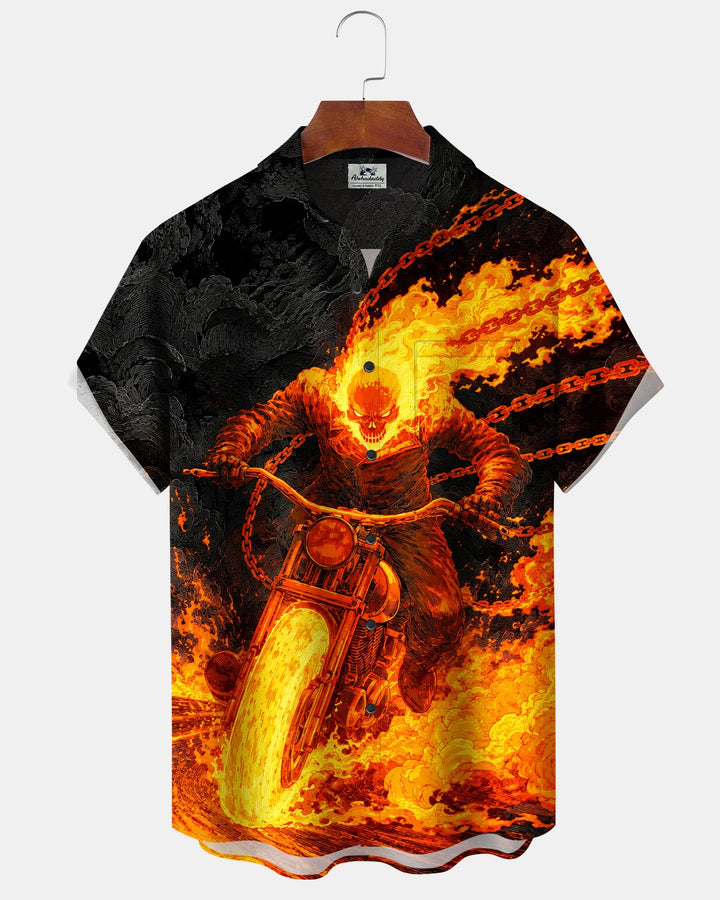Alohadaddy® Retro Skull Knight Chain Flame Print Men&
