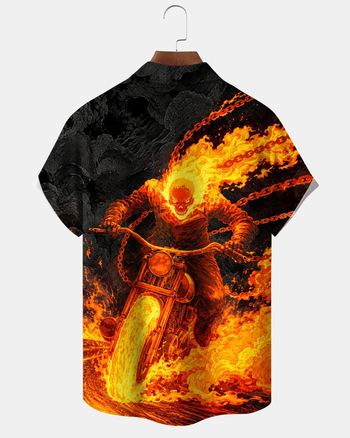 Alohadaddy® Retro Skull Knight Chain Flame Print Men&