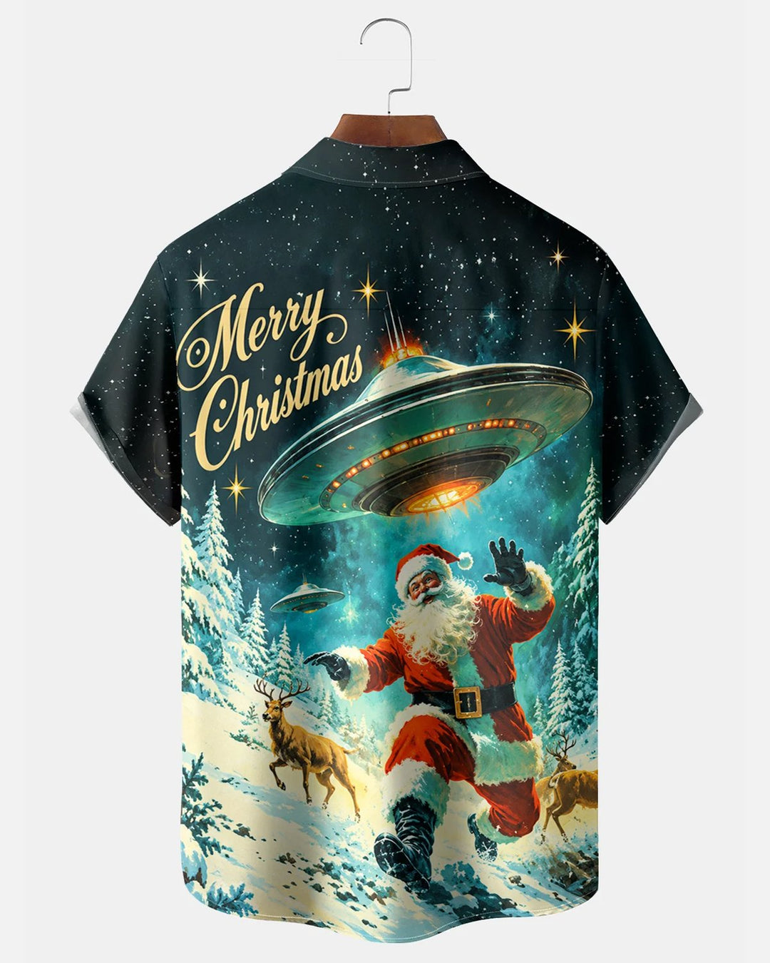 Alohadaddy® Holiday Christmas UFO Santa Claus Reindeer Snow Print Men&