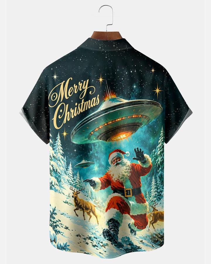 Alohadaddy® Holiday Christmas UFO Santa Claus Reindeer Snow Print Men&