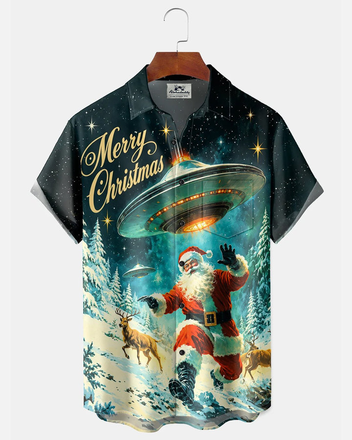 Alohadaddy® Holiday Christmas UFO Santa Claus Reindeer Snow Print Men&