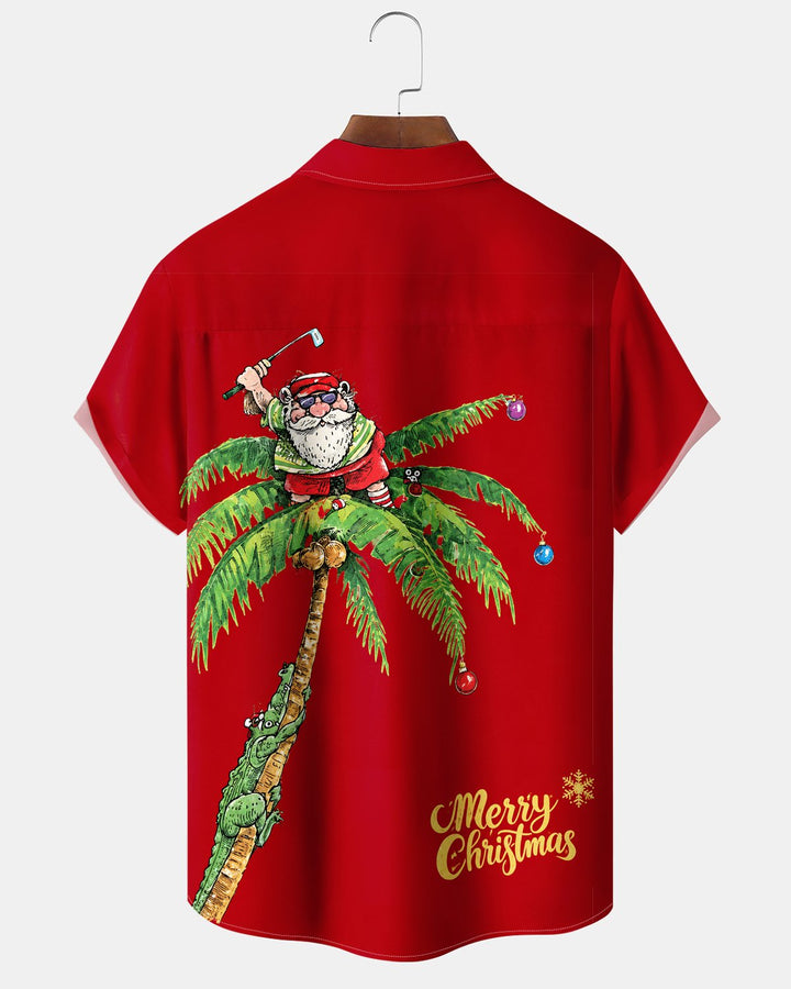 Alohadaddy® Holiday Christmas Fun Santa Claus and Coconut Tree Print Men&