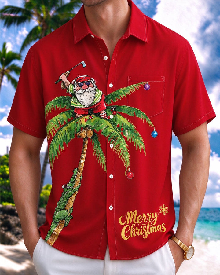 Alohadaddy® Holiday Christmas Fun Santa Claus and Coconut Tree Print Men&
