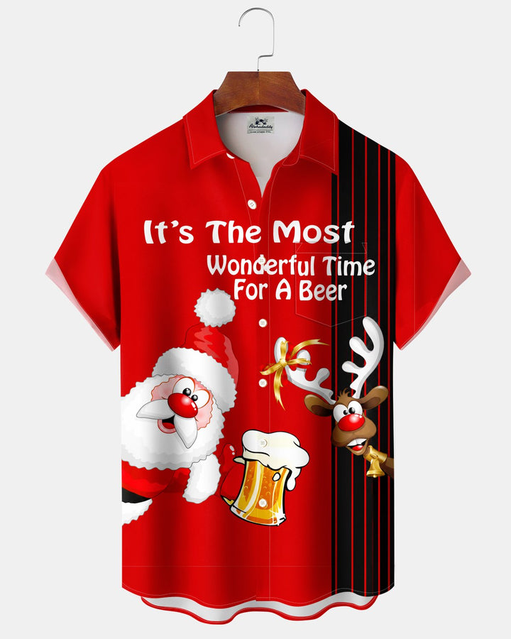 Alohadaddy® Holiday Christmas Santa Claus Reindeer Beer Print Men&