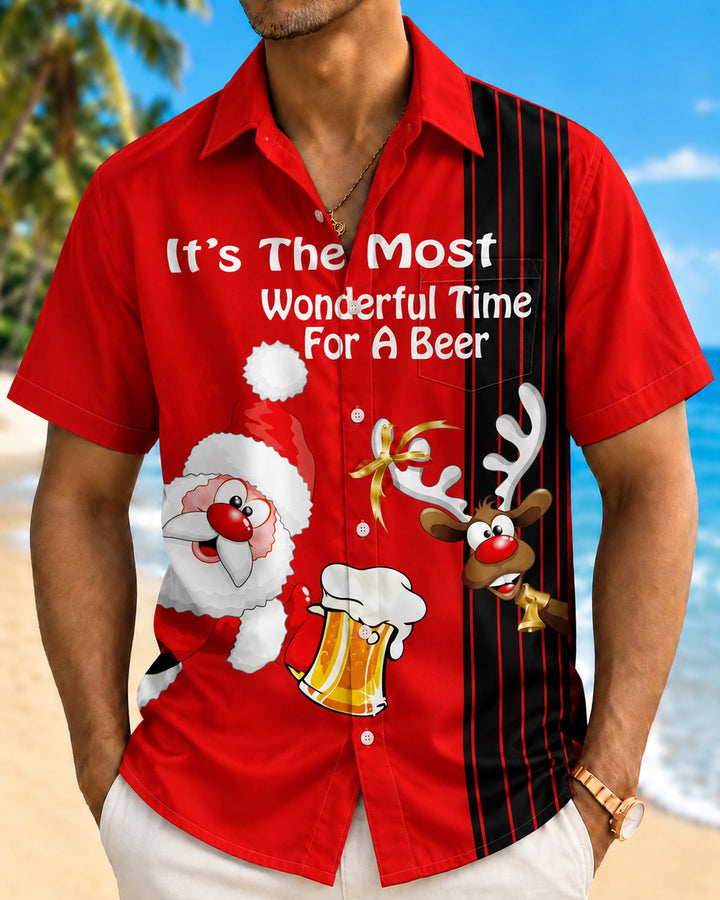 Alohadaddy® Holiday Christmas Santa Claus Reindeer Beer Print Men&