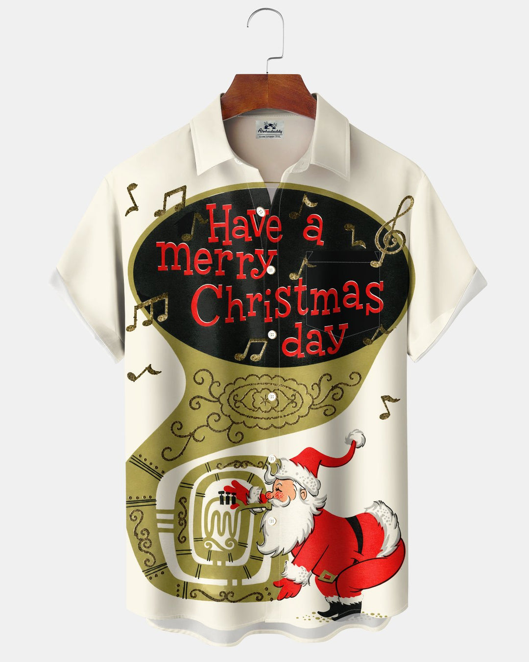 Alohadaddy® Holiday Christmas Santa Claus Musical Instrument Print Men&