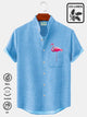 Alohadaddy Cotton Linen Hawaiian Flamingo Stand Collar Men's Button Down Pocket Shirt
